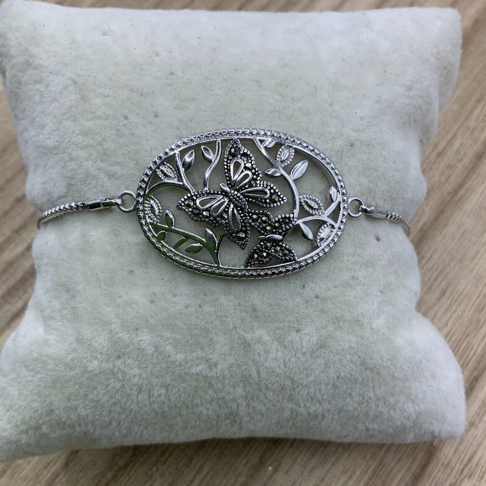 IBB Brillance Marcasite Butterfly Floral Adjustable Slide Bracelet